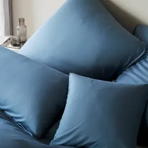 Элегантный комплект постельного белья из трикотажа Мако, вельветовый трикотаж, цвет дымчато-синий, размер 135х200+40х80 Elegante