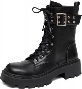 Женские боевые сапоги NEWBELLA на шнуровке с платформой и низким голенищем, Black