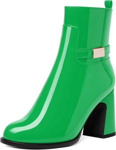 Женские ботильоны NUMALEO с круглым носком, ремешком на щиколотке, лакированные, с наружной молнией, удобные, стильные, с металлическим каблуком, каблук 3,3 дюйма, Green