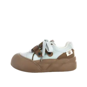 JimiXiong Низкие женские скейтерские кеды в сине-кофейном цвете, цвет Blue Coffee Color