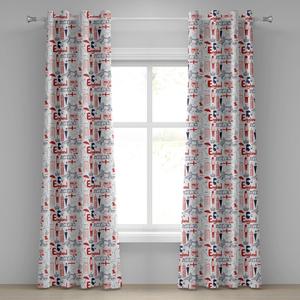 Занавеска ABAKUHAUS London с люверсами, коллекция эскизов британской культуры в стиле каракулей, декоративные 2-панельные оконные шторы, 280 см x 260 см, ярко-красный, темно-синий