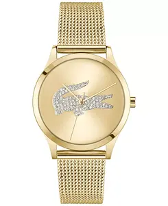 Женские часы с сетчатым браслетом из нержавеющей стали золотистого оттенка с крокодиловой кожей, 36 мм Lacoste, gold