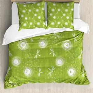 Пододеяльник ABAKUHAUS Стрекоза, рисунок одуванчика, защита от клещей, подходит для аллергиков с наволочками, 200 см x 200 см - 80 x 80 см, лаймово-кремовый