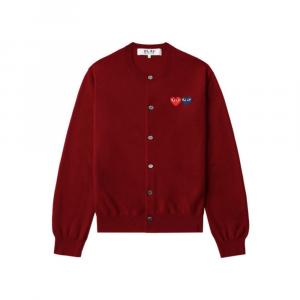 CDG Play Вязаный кардиган унисекс бордового цвета с круглым вырезом