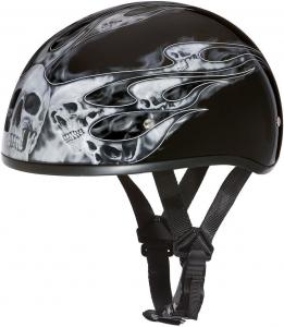 Мотоциклетный шлем Daytona Helmets с полушлемом - одобрен DOT [графика]…, Hi-Gloss Black, Skull Flames Silver