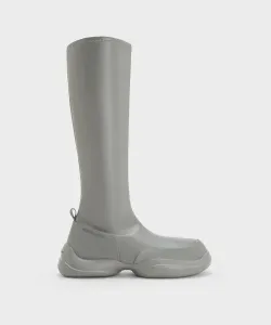 Длинные сапоги Casey с боковой молнией Charles & Keith, цвет Grey