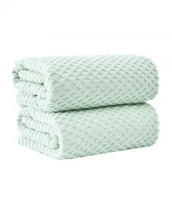 Быстросохнущее хлопковое банное полотенце большого размера с ромбовидной вафельной текстурой, 2 предмета, 173 см x 89 см Linery & Co, пастельно-голубой