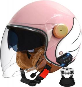 Шлем мотоциклетный stdpcxz Bluetooth Jet с солнцезащитным козырьком, розовый