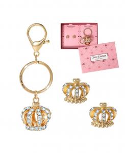 Брелок и серьги в виде короны из хрусталя золотистого цвета Juicy Couture, Gold tone