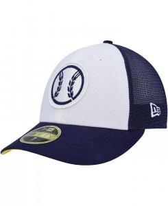 Мужская белая, темно-синяя бейсболка Milwaukee Brewers 2023 On-Field Batting Practice Low Profile 59FIFTY Fitted Hat New Era