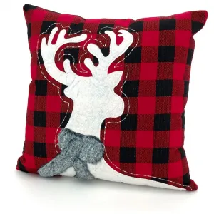 Декоративная подушка Лось с войлочной и меховой вставкой, наволочка без наполнителя, 1 штука Weckbrodt, Rot/schwarz + kariert