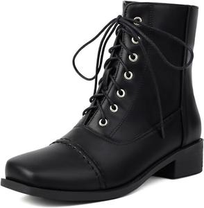 Ретро ботильоны для женщин с массивным каблуком, высокие боевые ботинки, удобные с квадратным носком, противоскользящие, с блочным каблуком, британские рабочие, мотоциклетные, короткие ботинки OXNGEOS, Black