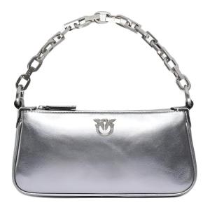 PINKO Миниатюрная женская сумка из телячьей кожи серебристого цвета