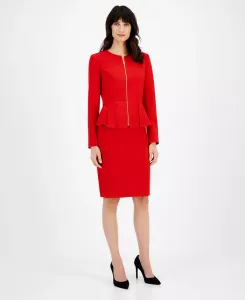 Костюм с юбкой и курткой на молнии Tahari ASL, красный