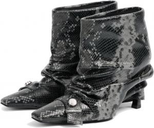 Женские ботильоны из кожи с эффектом змеи, с квадратным носком и отворотом, короткие ботинки, с пряжкой, на каждый день, зимние ковбойские ботильоны из змеины, женские Kapxumo, Snakeskin