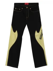 Джинсы с кожаными вставками и логотипом KUSIKOHC, черный