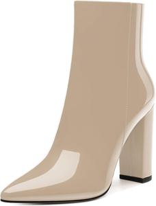 Женские ботильоны MODENCOCO, заостренный носок, высокий массивный каблук, боковая молния, средний каблук, лакированные ботинки, короткие ботильоны, осень, повседневные, 10,2 см, элегантная обувь, Nude