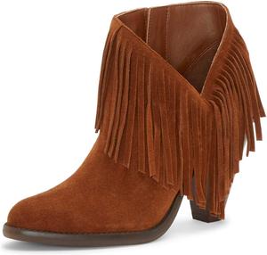 Женские ботильоны YDN с высоким массивным каблуком, короткие с бахромой и вырезом, боковая молния, стиль вестерн, Brown