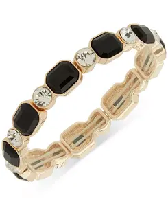 Золотистый эластичный браслет со стеклянными камнями Anne Klein, jet