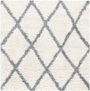 Ковер SAFAVIEH, 201 x 201 см, Venus Shag Collection, цвета Ivory & Grey, узор Trellis, без линьки и простой в уходе, идеален для помещений с высокой проходимостью в гостиной, спальне (VNS681A)