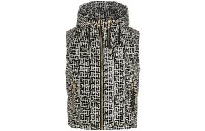 Безрукавка с монограммой на стеганой жилетке BALMAIN, черный