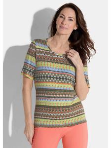 GOLDNER Короткий размер: Футболка цвета хаки / светло-зеленого / оранжевого / с узором