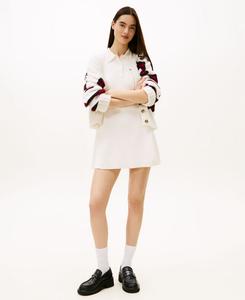 Женское мини-платье-поло приталенного силуэта с расклешенной юбкой Tommy Jeans, Ancient White
