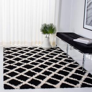 SAFAVIEH Dallas Shag Collection ковер 183 x 183 см - Black & Ivory, Trellis Design, без линьки и простой в уходе, идеален для помещений с высокой проходимостью в гостиной, спальне (SGD258Z)