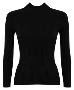 Черный трикотажный свитер в рубчик с воротником-стойкой Twinset, черный