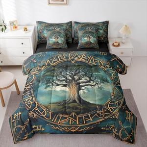 Erosebridal Комплект постельного белья Vintage Viking Tree в этническом скандинавском стиле с геометрическим узором Древо жизни, Gold Blue