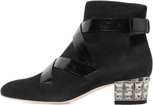 Женские ботильоны FOWT с круглым носком и бантом, на низком толстом каблуке, украшенные стразами, молния сбоку, офисные повседневные туфли, размер 4-15 US, Black