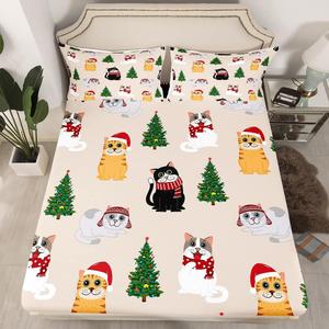 Erosebridal Комплект постельного белья Lovely Cat с новогодним принтом и милыми котиками для детей, Christmas 22