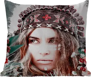 Подушка для улицы - Женщина - Цветы - Индейский головной убор - Розы - Цветы - 40x40 см - Водонепроницаемая - Подушка для отдыха - Подушка - Для интерьера - Обивка с изображением MuchoWow