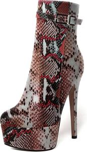 Женские ботильоны WAYDERNS для свиданий с молнией, с круглым носком, модные, лакированные, на платформе, шпилька, высокий каблук 15 см, Red White Snake