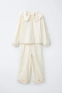 Пижама с вышитыми цветами, 6-14 лет Zara, экрю