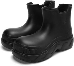 Женские короткие дождевые ботинки до щиколотки водонепроницаемые милые садовые обувь для работы на улице против скольжения с платформой DDWRGD, Black