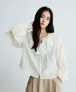 Блузка с оборками и острым носком Jeanasis, цвет White(05)