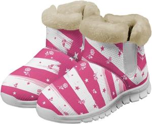 Зимние сапоги с американским флагом Chaqlin, женские снежные сапоги на плоской подошве, мягкие, уютные, с нескользящей подошвой, удобные легкие повседневные ботинки до щиколотки на 4 июля, Pink America Flag Roses