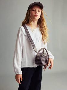 Детская хлопковая рубашка с длинными рукавами и рюшами Mango, Light Pastel Blue