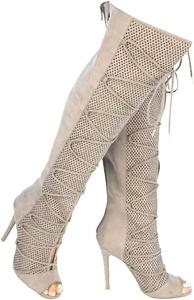 Женские модные перфорированные сапоги до колена из искусственной кожи Giovani Donne, Taupe