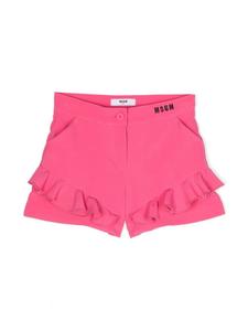MSGM Kids шорты с оборками и вышитым логотипом, розовый