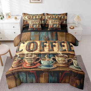 Erosebridal Комплект постельного белья Farmhouse Coffee с декоративными подушками в стиле винтаж кафе, Brown Black Beige