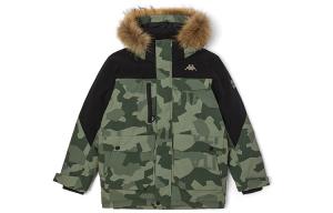 Мужская пуховая куртка с капюшоном, парка средней высоты Kappa, stone серый print-1114p