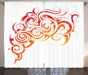 Штора ABAKUHAUS в деревенском стиле, оранжевые тона, абстрактные завитки, универсальные ленточные шторы для гостиной с петлями и крючками, 280 x 245 см, ярко-красный и оранжевый Abakuhaus