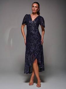 Платье с ангельскими рукавами и пайетками Jolie Moi, Black Purple