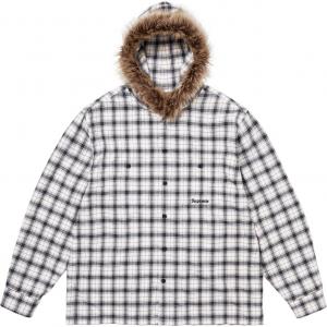 Фланелевая рубашка с капюшоном и меховой отделкой Supreme, белый