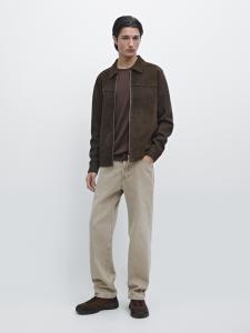 Куртка из хлопка и кожи с контрастными деталями Massimo Dutti, brown