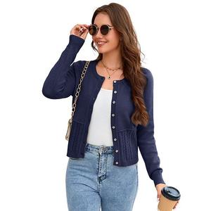 Женский короткий кардиган с круглым вырезом и пуговицами спереди Clearflower, Dark Blue