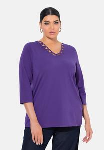 Топ Ulla Popken OPENWORK TRIM 3/4 SLEEVE , Purple
