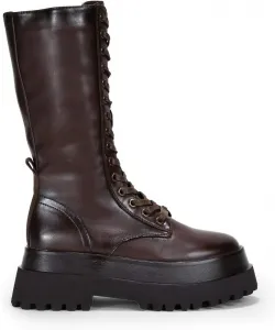 Высокие военные ботинки BOSANOVA с рифленой подошвой и внутренней застежкой-молнией на шнуровке, Brown